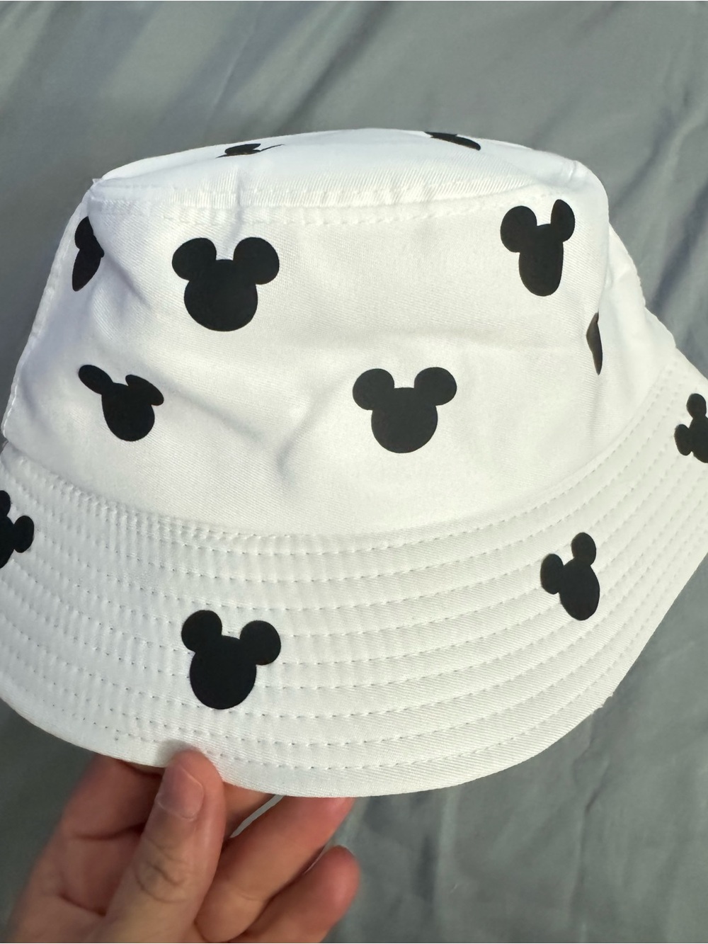 White Kids Bucket Hat with Black Mickey Head Print